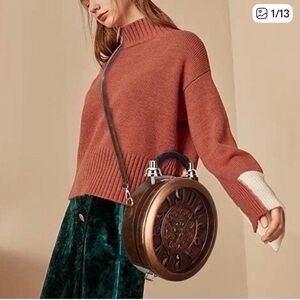 Fashion Designer Vintage Gold and Brown Wall Clock shoulder/Crossbody bag. NWT